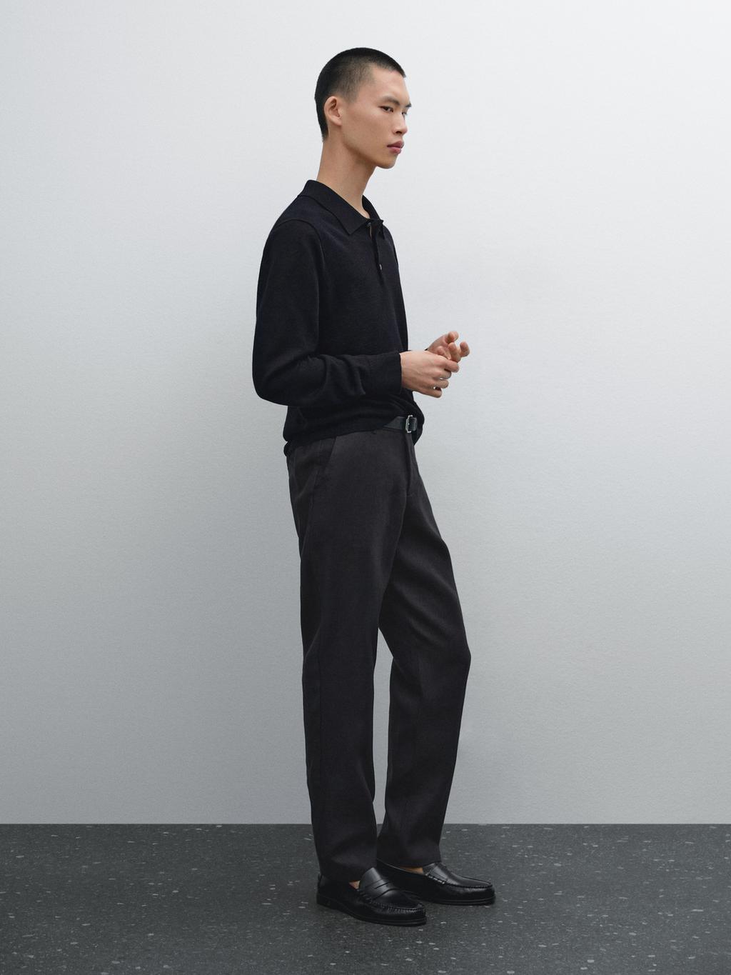 100% linen tapered fit trousers