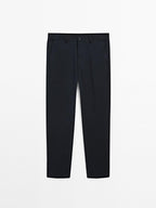 Cotton blend tapered fit trousers