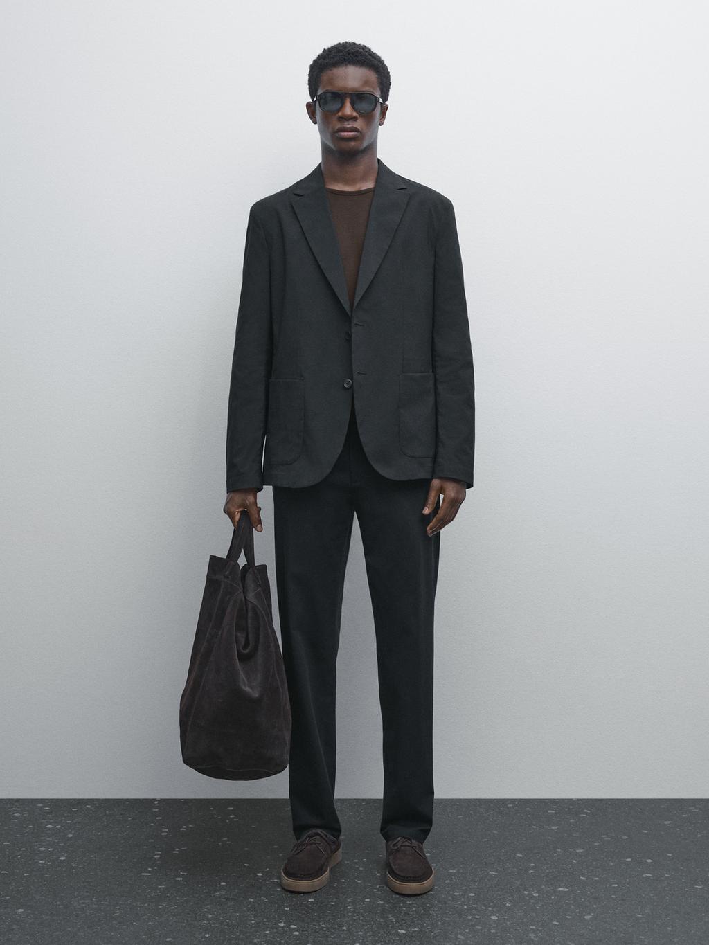 Cotton blend tapered fit trousers