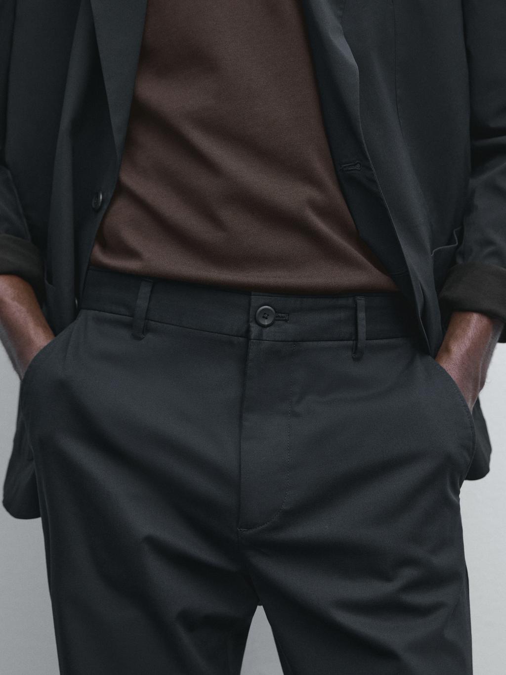 Cotton blend tapered fit trousers