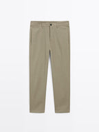 Cotton blend cigarette fit trousers