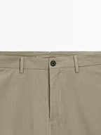Cotton blend cigarette fit trousers