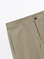 Cotton blend cigarette fit trousers