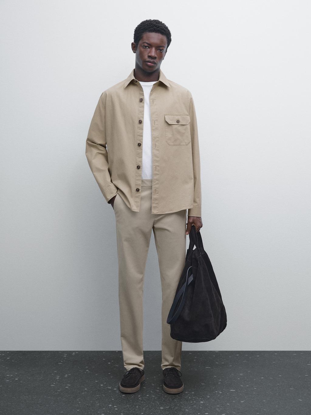 Cotton blend tapered fit trousers