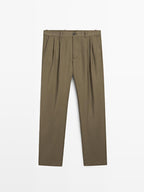Relaxed fit wool blend darted trousers