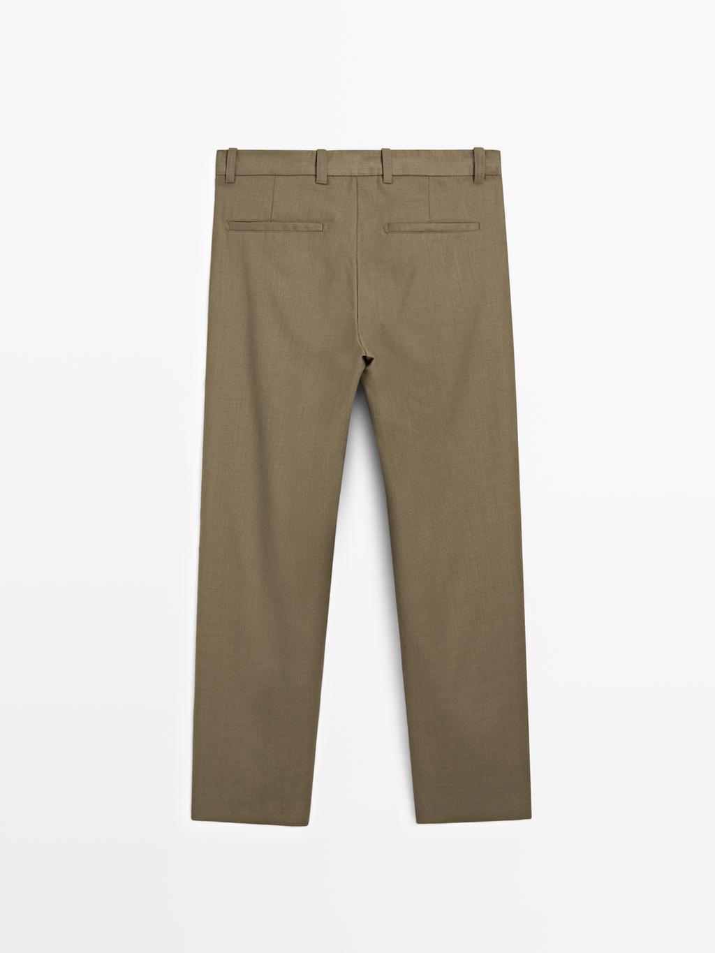 Relaxed fit wool blend darted trousers