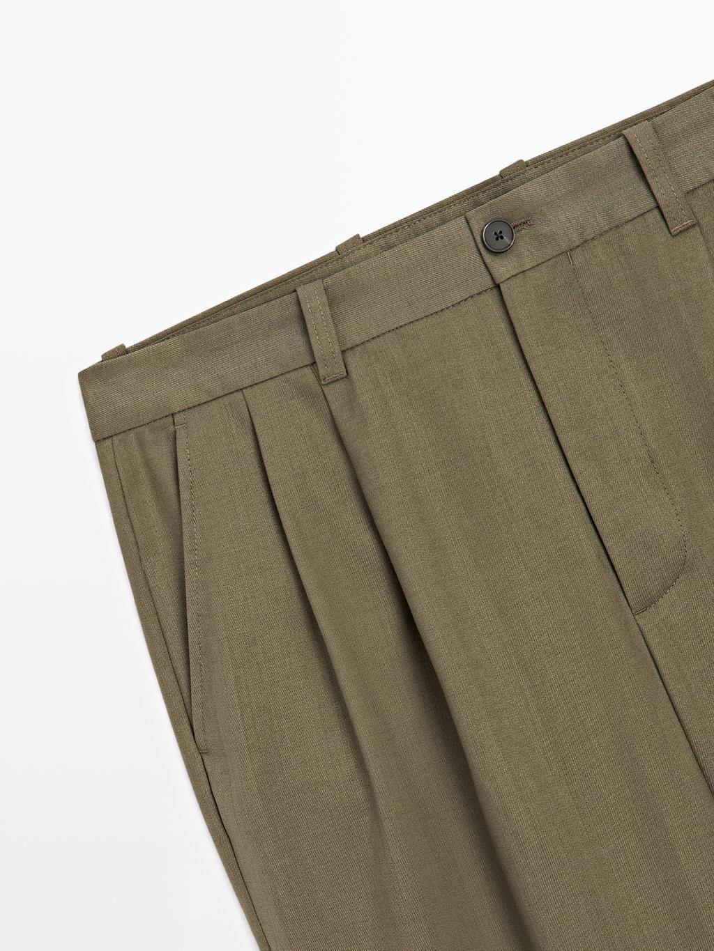 Relaxed fit wool blend darted trousers