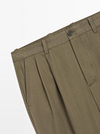 Relaxed fit wool blend darted trousers