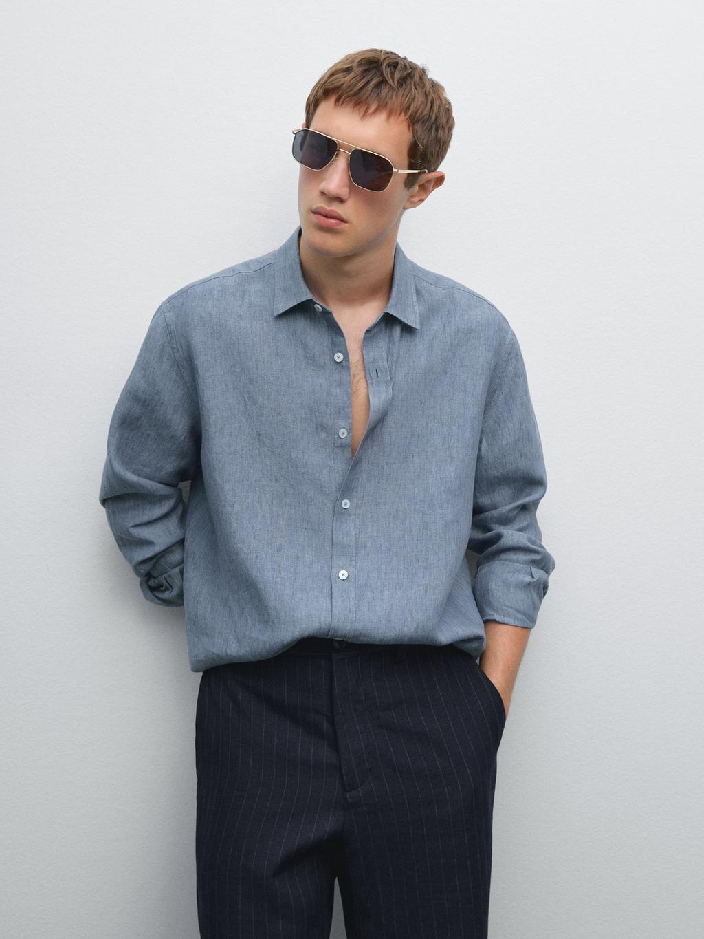 Regular fit faded linen shirt