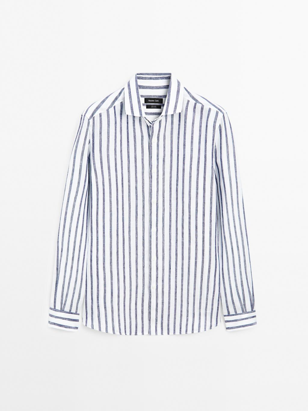 Regular fit striped linen shirt