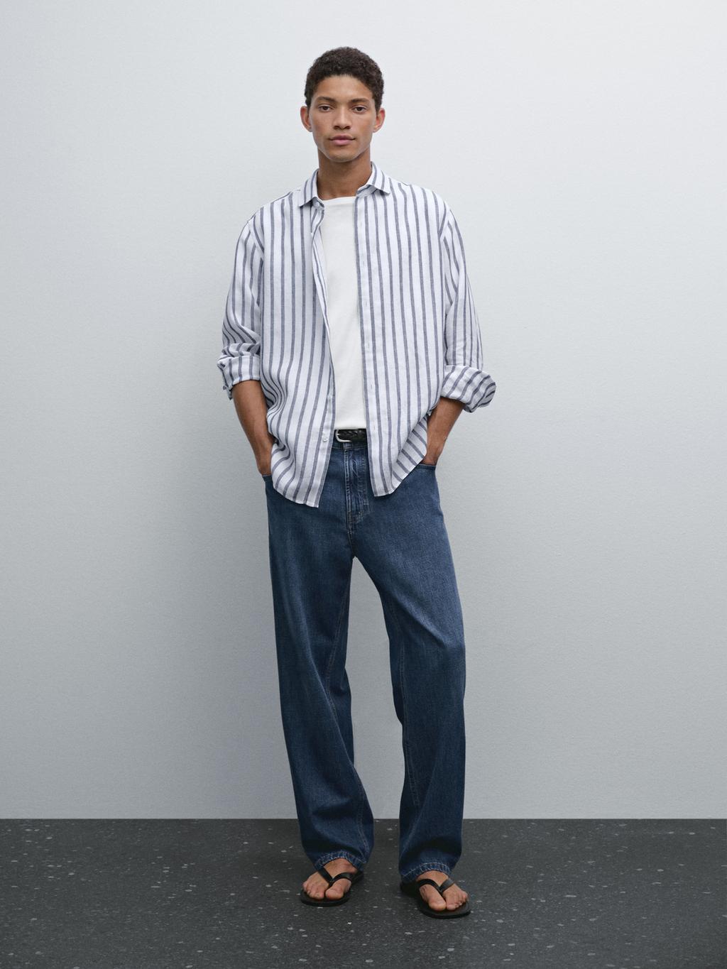 Regular fit striped linen shirt
