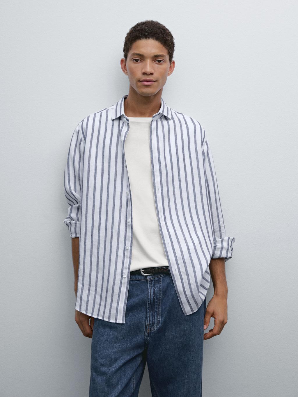 Regular fit striped linen shirt