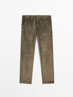 Relaxed fit corduroy denim-effect trousers