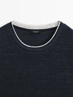 Linen blend contrast knit T-shirt