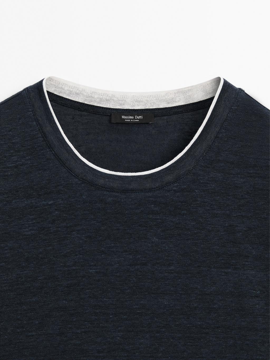 Linen blend contrast knit T-shirt