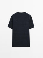 Linen blend contrast knit T-shirt