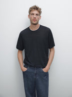 Linen blend contrast knit T-shirt