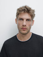 Linen blend contrast knit T-shirt