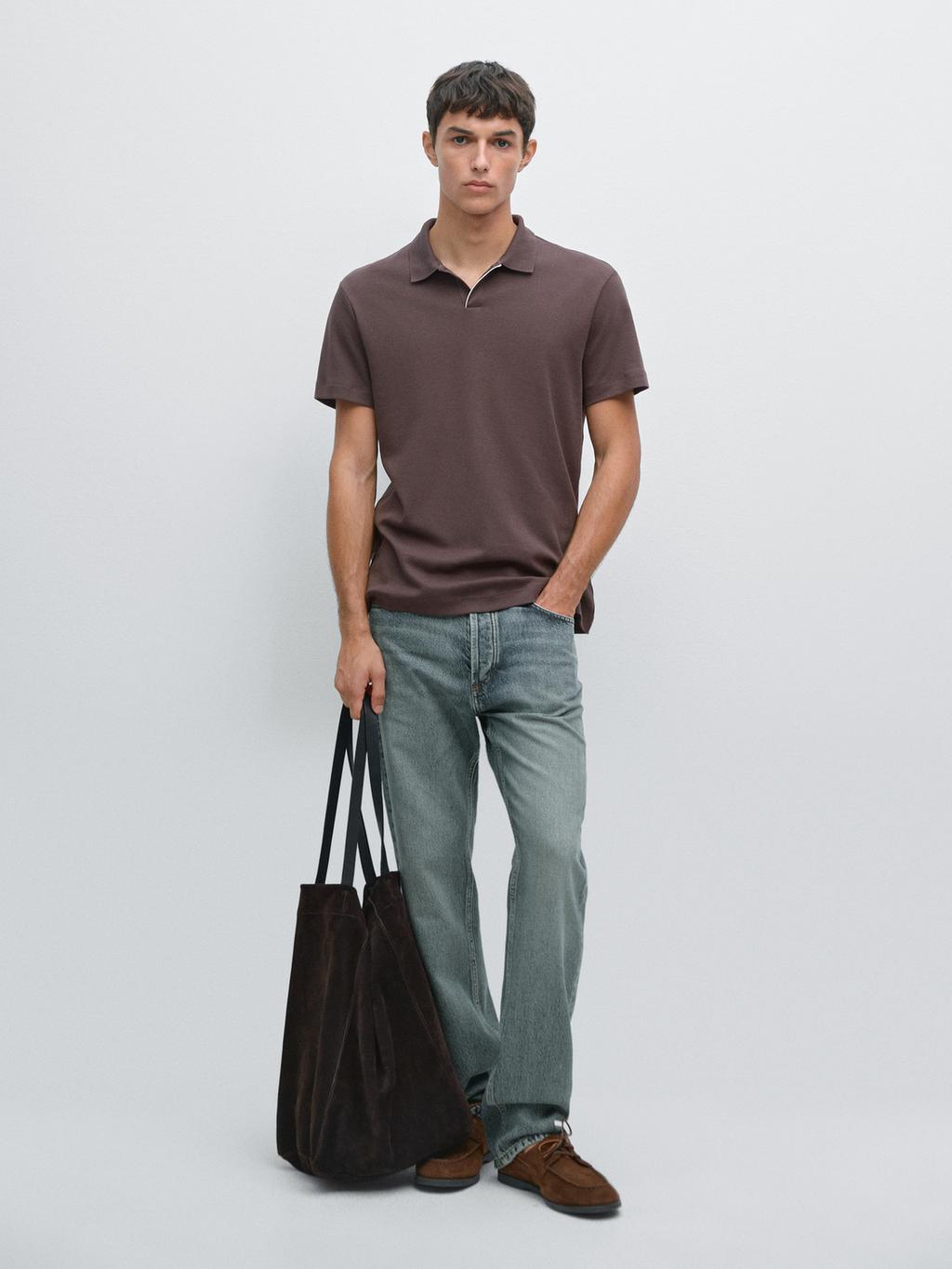 Short sleeve polo shirt with placket detail