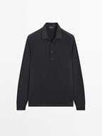 Textured long sleeve polo shirt