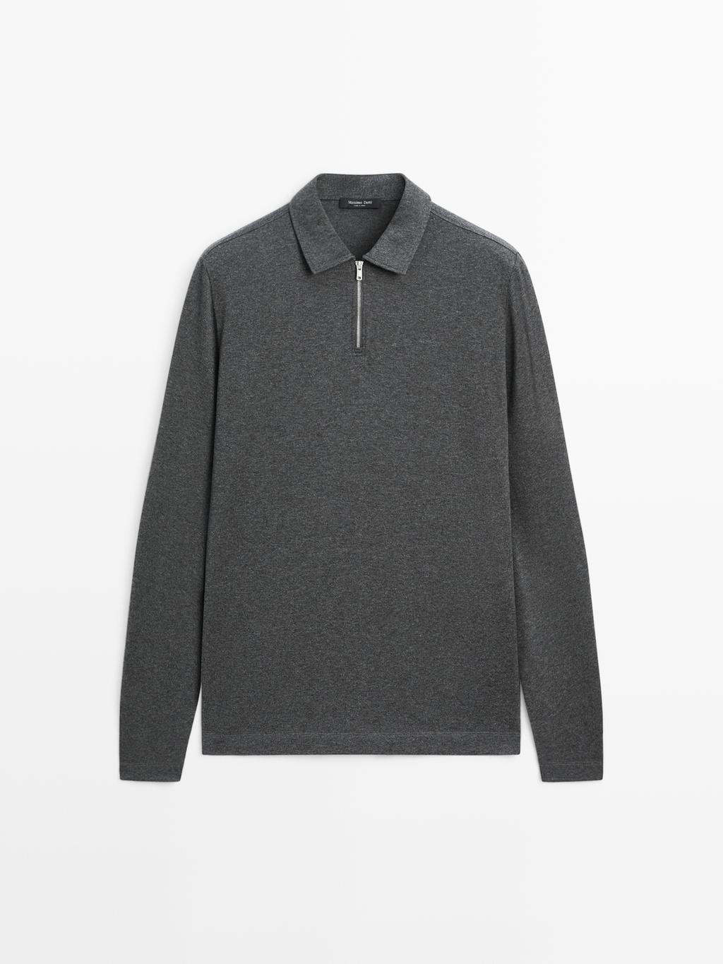 Long sleeve polo shirt with zip-up collar