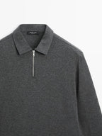 Long sleeve polo shirt with zip-up collar