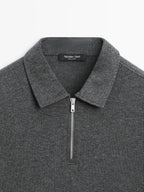Long sleeve polo shirt with zip-up collar
