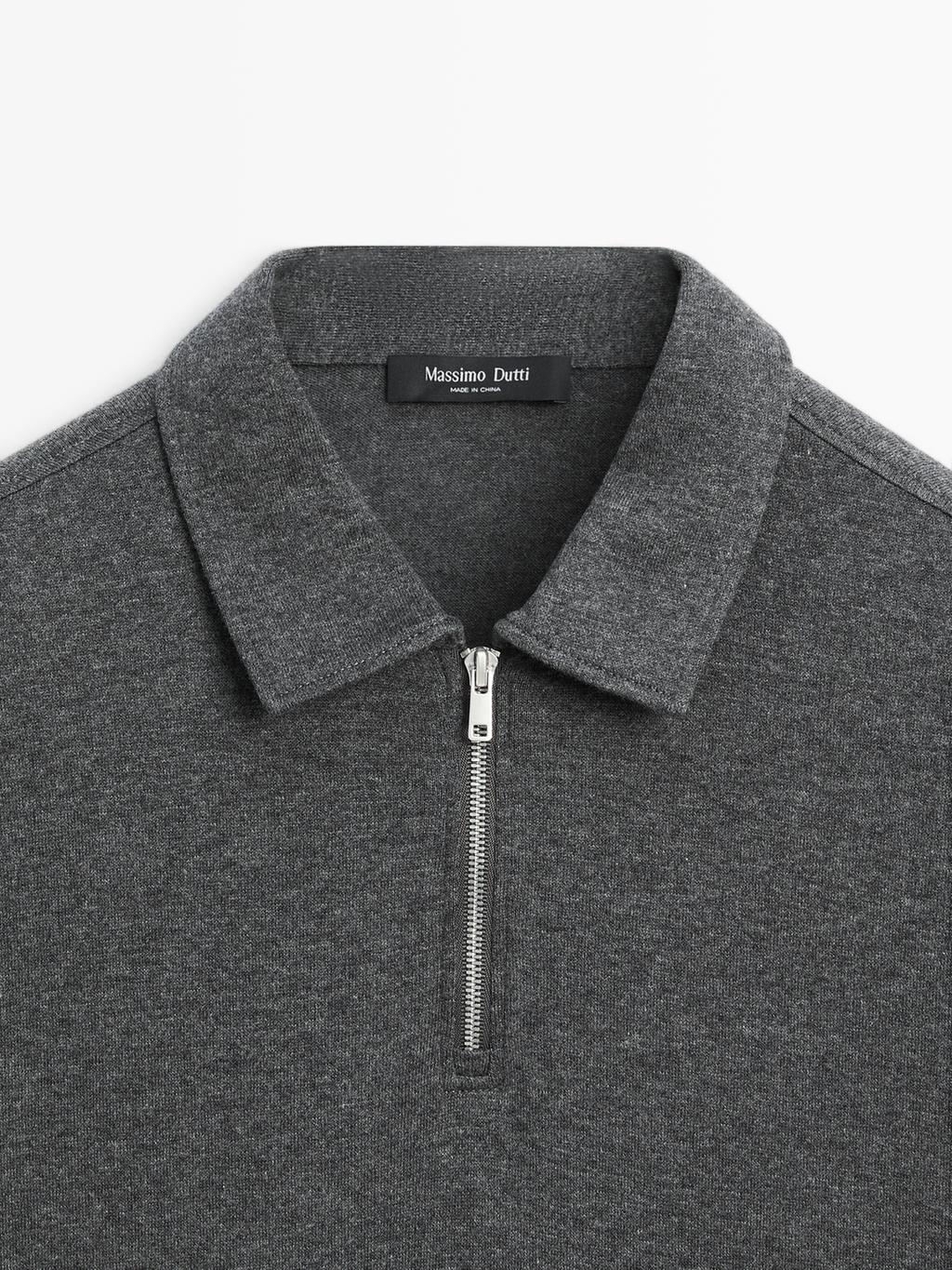 Long sleeve polo shirt with zip-up collar