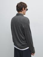 Long sleeve polo shirt with zip-up collar