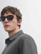 Long sleeve polo shirt with zip-up collar