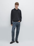 Wool blend knit polo sweater