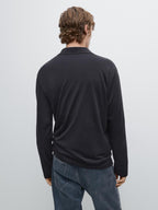 Wool blend knit polo sweater