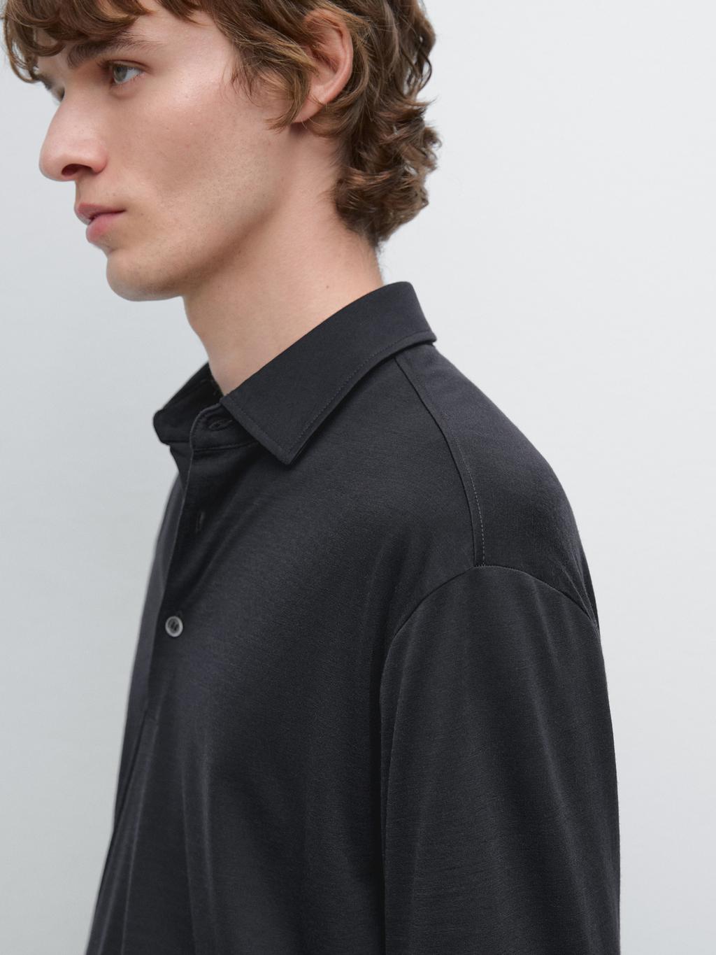 Wool blend knit polo sweater