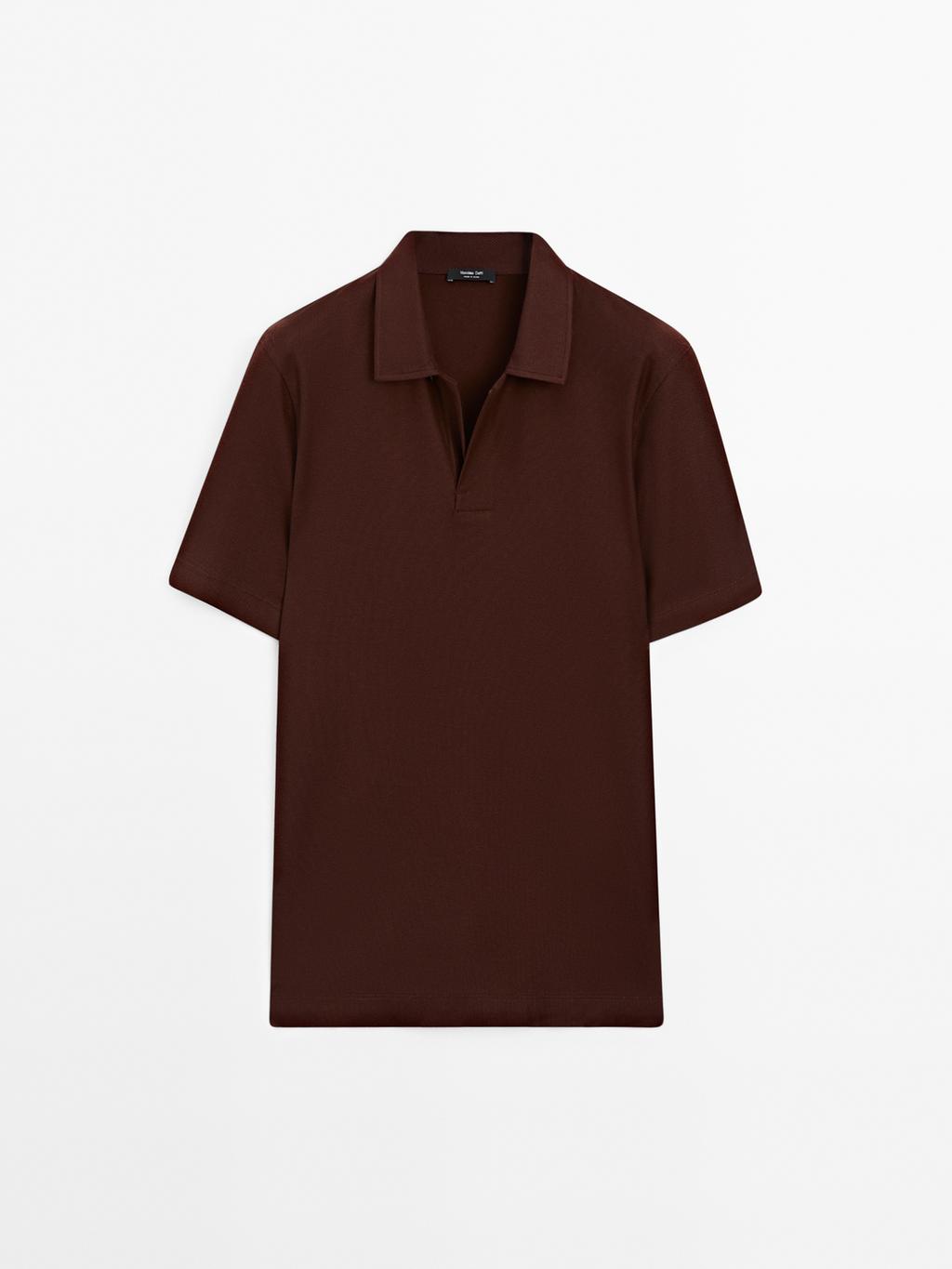 Textured polo shirt with hidden button