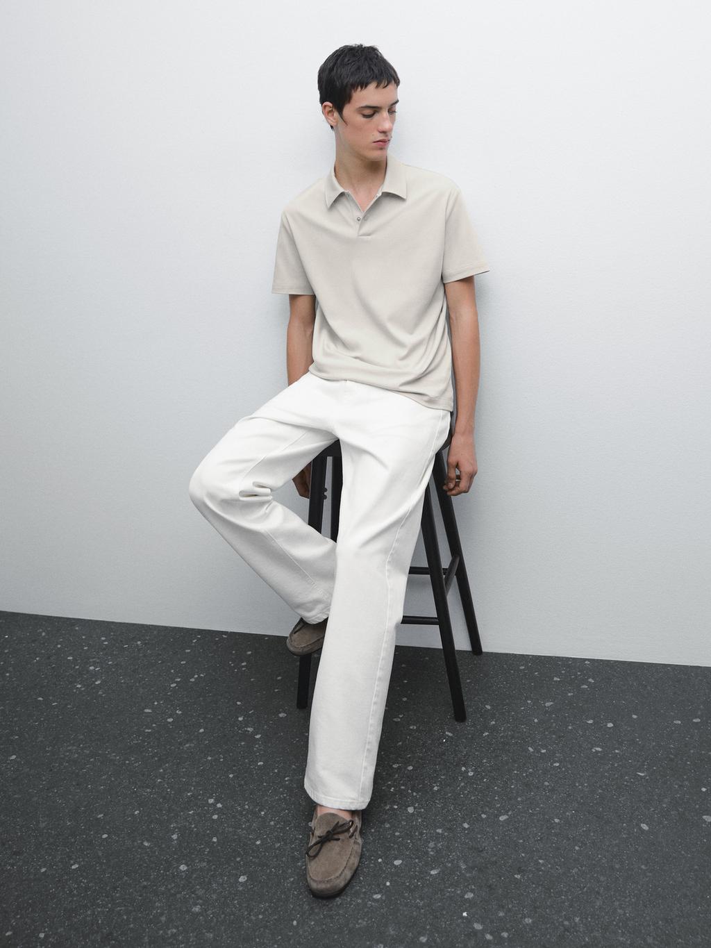 Short sleeve polo shirt with snap-button placket