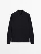 Long sleeve mercerised cotton pique polo shirt