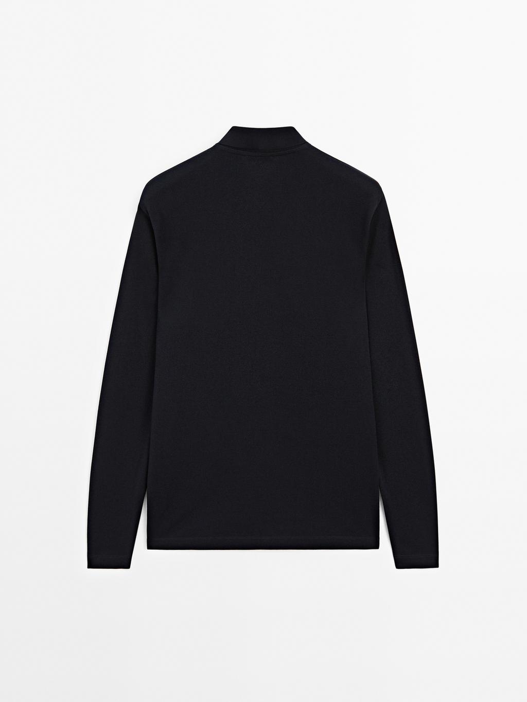 Long sleeve mercerised cotton pique polo shirt