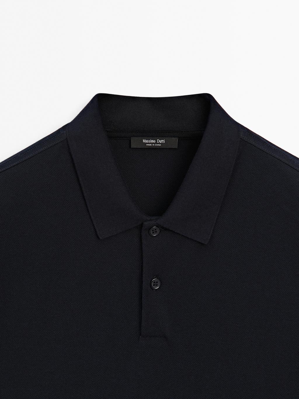 Long sleeve mercerised cotton pique polo shirt