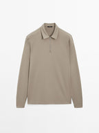 Long sleeve zip-up polo shirt