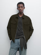 Cotton blend twill jacket with pockets