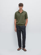 Short sleeve polo shirt with zip-up collar