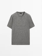 Short sleeve knit wool blend T-shirt