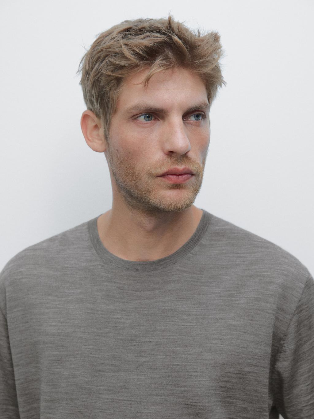 Short sleeve knit wool blend T-shirt