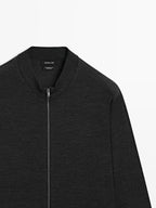 100% merino wool zip-up knit cardigan