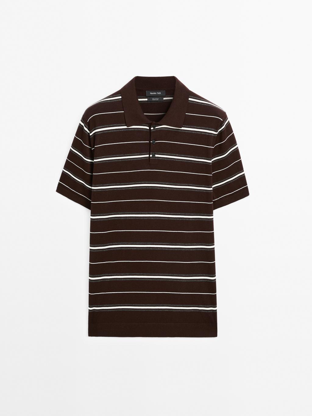 100% cotton striped knit polo shirt