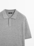 Linen and cotton blend knit polo shirt with short sleeves