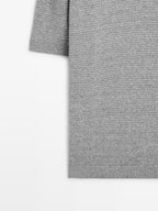 Linen and cotton blend knit polo shirt with short sleeves