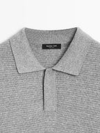Linen and cotton blend knit polo shirt with short sleeves