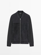 Wool and suede leather blend bomber jacket