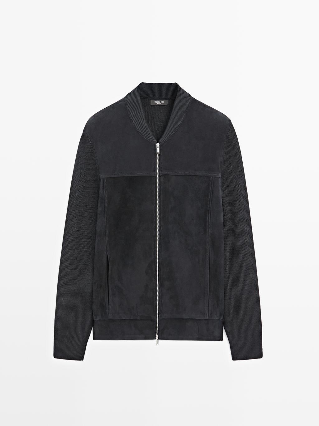 Wool and suede leather blend bomber jacket